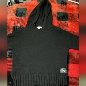 Calvin Klein Woman’s black Side Slits Hoodie Knitted Sweater. Size XS